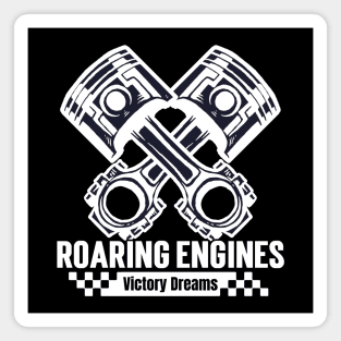 Roaring Engines Victory Dreams Piston Rod Checker Flag Car Racing Magnet